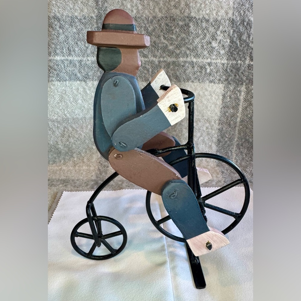 Vintage ‘Man on Bicycle’ Mexico Primitive Wood and Metal Folk Art